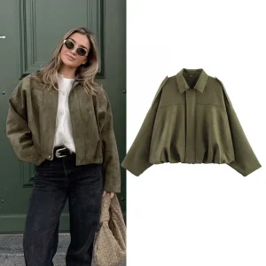Women's Bomber Jackets Coats Fashion Turn-down Collar Long Sleeve Loose Coats Vintage Female Outerwear Chic Tops