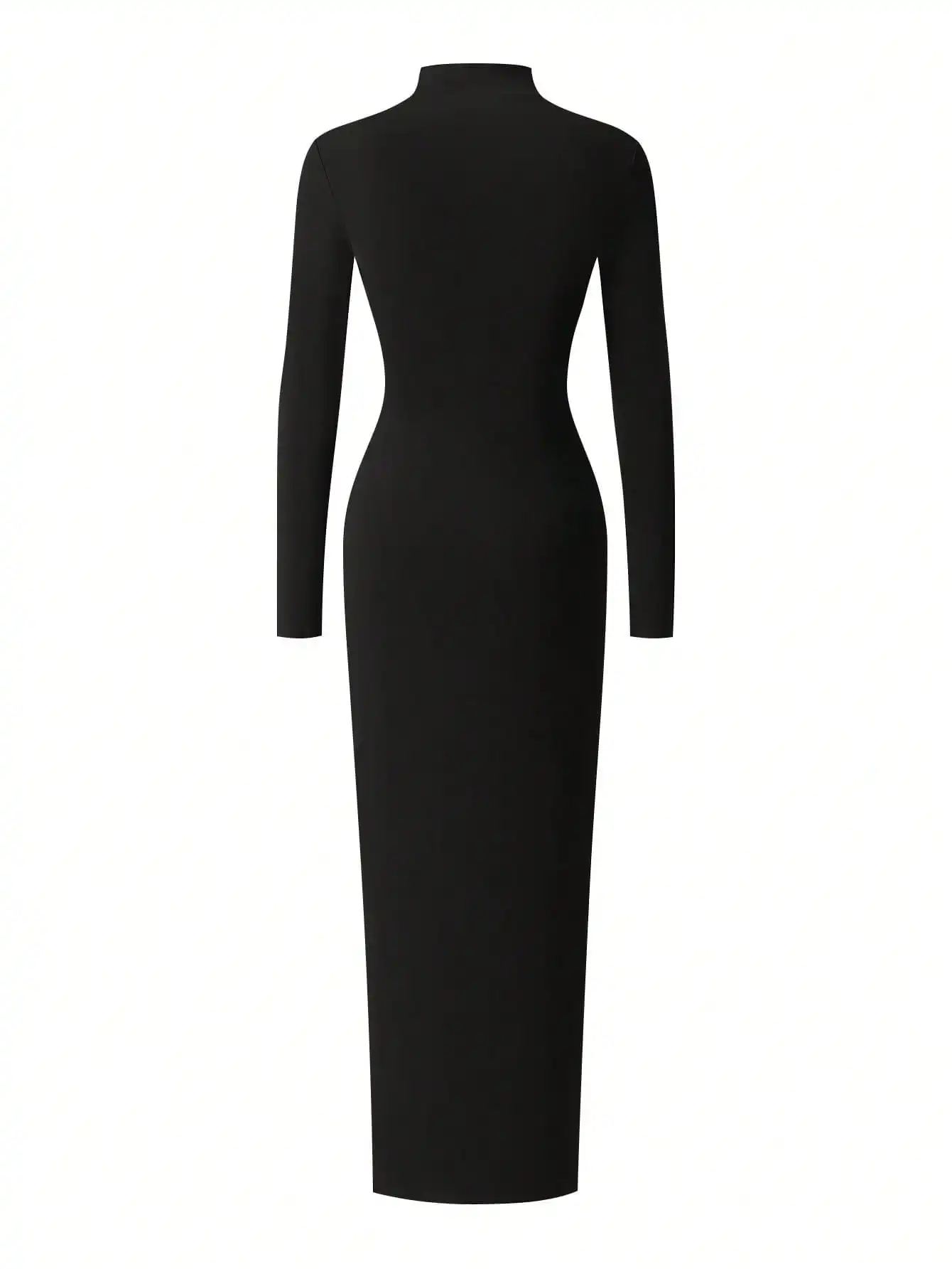 Women's Long Dress With Ruched High Neck, Slimming Elegant Twist Design, Long Sleeve Casual - Image 4
